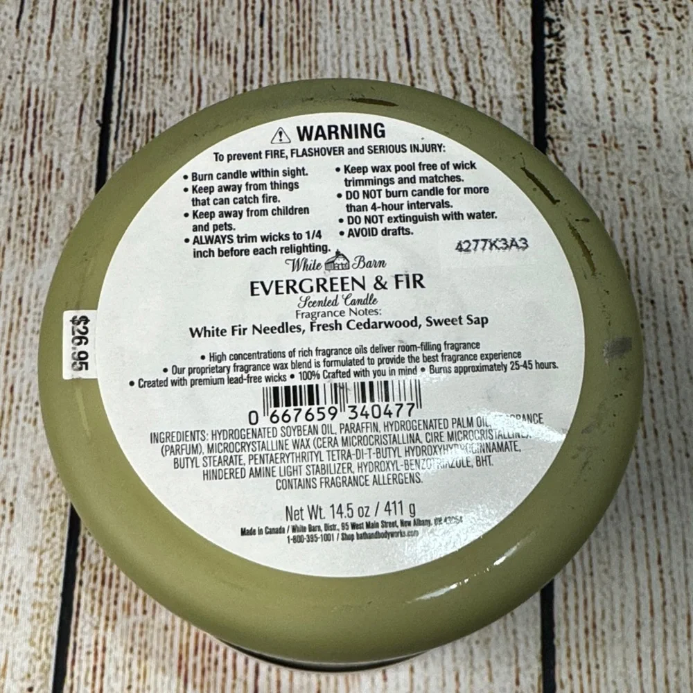 White Barn Bath & Body Works Evergreen & Fir 3-Wick Candle NWT